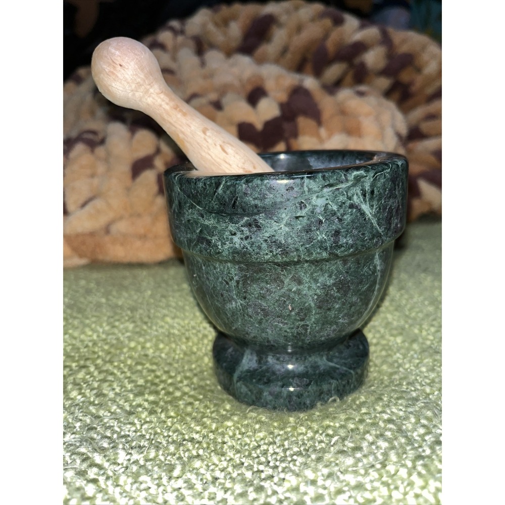Mortar And Pestle Footed Marble Natural‎ Stone Green Food Grinder